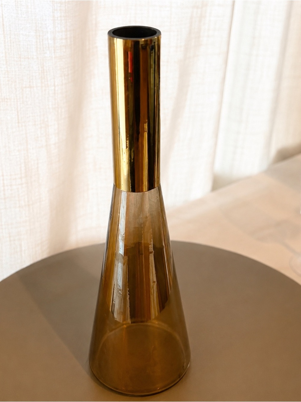 Brass and Amber Glass Decorative Vase - Home Accents